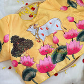 Light Blue with Yellow Pichwai Kalamkari Soft Silk Saree -VS3151